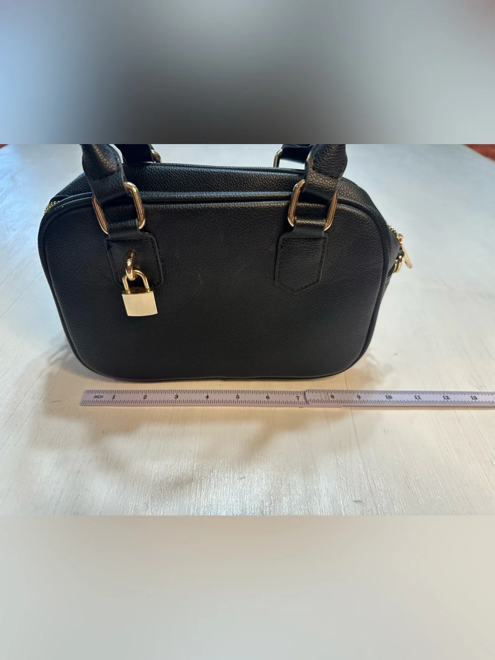Kayla Ava Black Faux Leather Satchel Crossbody Bag Gold Hardware Floral Lining